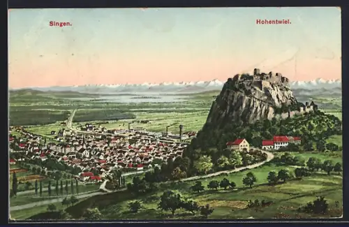 AK Singen, Hohentwiel, Stadtansicht