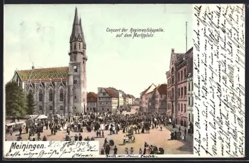 AK Meiningen, Marktplatz, Concert der Regimentskapelle, Kirche