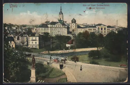 AK Greiz i. V., Fürstl. Residenz-Schloss, Kirche, Gymnasium