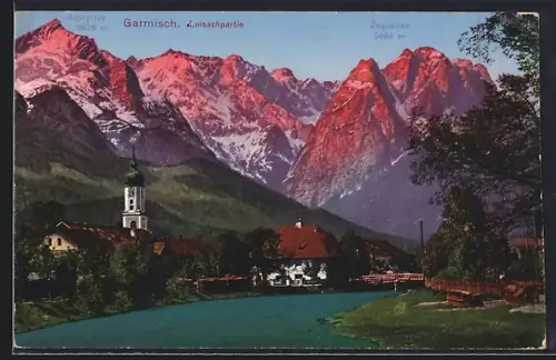AK Garmisch, Loisachpartie, Zugspitze, Alpspitze