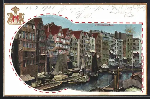 AK Alt-Hamburg, Deichstrassenfleet, historische Speicherhäuser, Boote