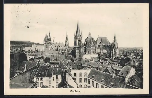 AK Aachen, Stadtpanorama mit Dom und Rathaus