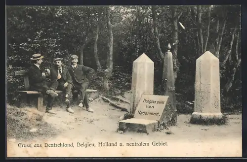 AK Aachen-Vaalserquartier, Dreiländereck auf dem Vaalserberg, Grenzsteine, höchster Punkt der Niederlande
