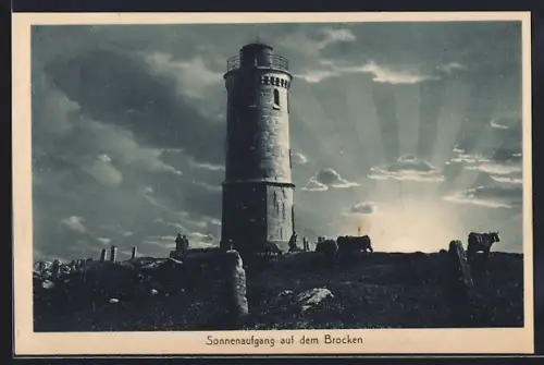 AK Brocken, Sonnenaufgang am Aussichtsturm