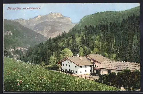 AK Mauthäusl bei Reichenhall, Gasthaus, Gebirgslandschaft