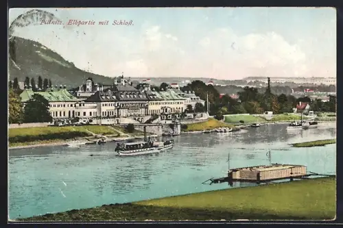AK Dresden-Pillnitz, Elbpartie mit Schloss