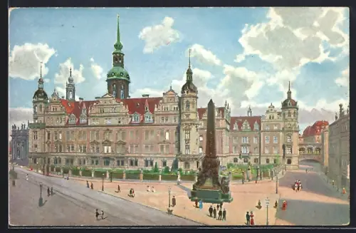 Künstler-AK Dresden, Kgl. Schloss, Wettin-Obelisk