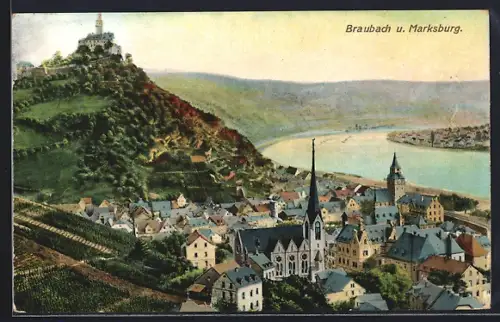 AK Braubach, Marksburg, Stadtansicht, Rhein