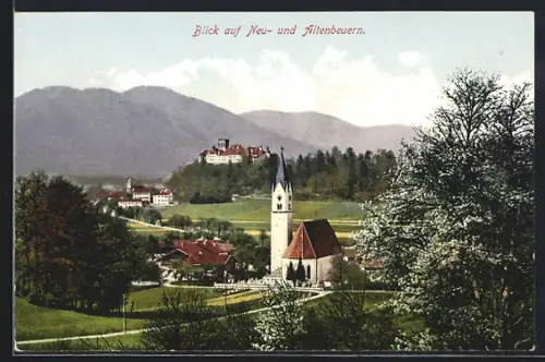 AK Neubeuern, Blick auf Neu- und Altenbeuern, Kirche, Schloss