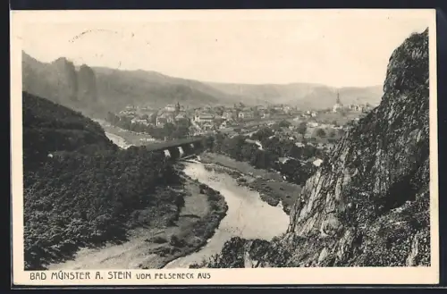 AK Bad Münster a. Stein, Blick vom Felseneck auf Stadt und Brücke