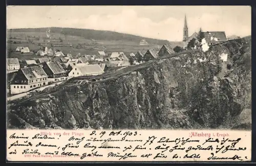 AK Altenberg i. Erzgeb., Blick von der Pinge, Stadtansicht, Kirche