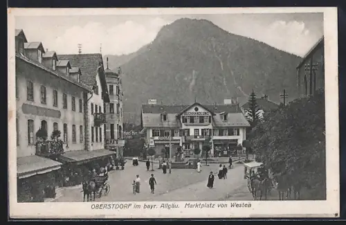 AK Oberstdorf im bayr. Allgäu, Marktplatz von Westen, Buchhandlung