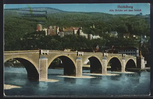 AK Heidelberg, Alte Brücke mit dem Schloss