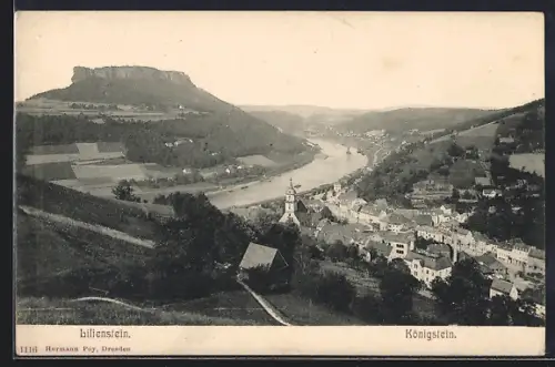 AK Königstein / Elbe, Lilienstein, Stadtansicht, Elbtal