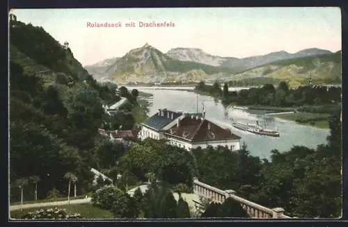AK Rolandseck, Drachenfels, Rheinansicht, Dampfschiff