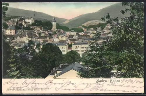 AK Baden-Baden, Stadtansicht, Kirche, umgebende Berge
