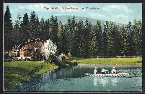AK Eisenstein /Bayr. Wald, Gasthaus Schwellhäusl, Ruderboot