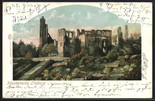 Lithographie Dürkheim /Pfalz, Klosterruine Limburg