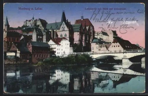 AK Marburg a. Lahn, Lahnpartie, Blick auf Universität