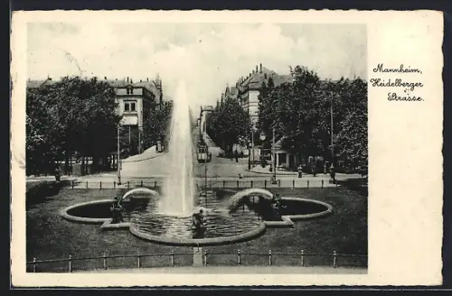 AK Mannheim, Heidelberger Strasse, Brunnenanlage