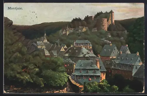 AK Montjoie, Ortsansicht mit Burg