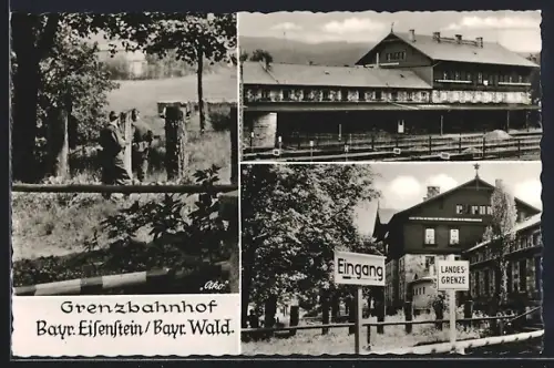 AK Bayer. Eisenstein /Bayr. Wald, Grenzbahnhof, Landesgrenze, Bahnhof