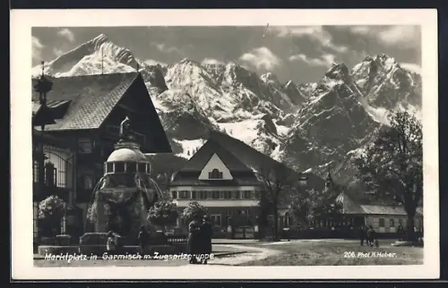 AK Garmisch, Zugspitzgruppe, Marktplatz