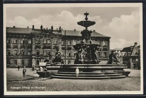 AK Erlangen, Schloss mit Brunnen