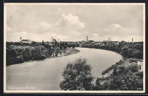 AK Lauingen a. Donau, Flusslauf, Stadtpanorama