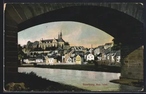 AK Saarburg /Trier, Stadtansicht mit Kirche und Fluss