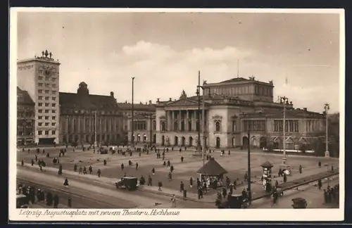 AK Leipzig, Augustusplatz mit neuem Theater und Hochhaus