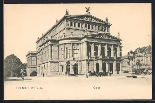 AK Frankfurt a. M., Oper mit Laternensäulen, Panorama