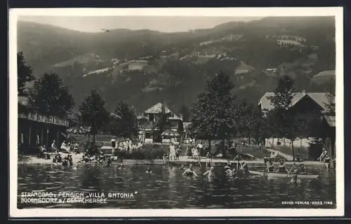 AK Bodensdorf a. Ossiachersee, Strandbad u. Pension Villa Antonia