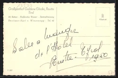 AK Reutte, Grossgasthof Goldene Glocke, Weinstube
