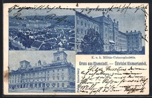 AK Eisenstadt, K. u. K. Militär-Unterrealschule, Ortsansicht