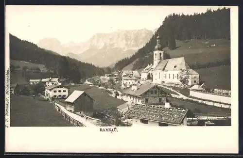 AK Ramsau / Berchtesgaden, Panorama mit Kirche
