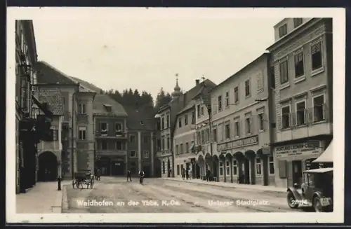 AK Waidhofen an der Ybbs, Gasthof zum goldnen Hirschen, Musikinstrumente-u. Antiquitätenhandlung, Unterer Stadtplatz