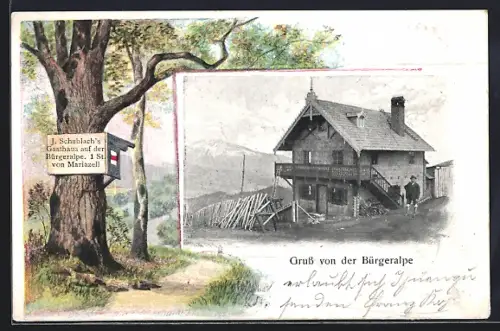 AK Mariazell, Schublachs Gasthaus auf der Bürgeralpe