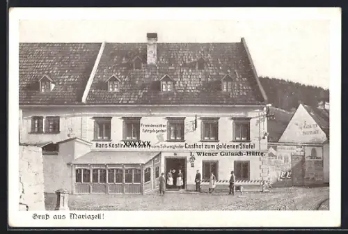 AK Mariazell, Gasthof zum goldenen Stiefel, Bes. Hans Kostir