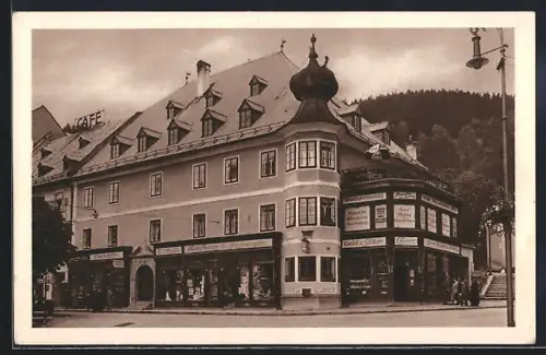 AK Mariazell, Kaufhaus und Fremdenheim C. Arzberger am Hauptplatz