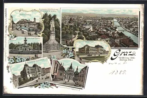 Lithographie Graz, Gesamtansicht, Technische Hochschule, Universität