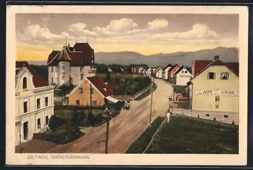 AK Zeltweg /Obersteiermark, Strassenpartie mit Uhrengeschäft Hans Steiner