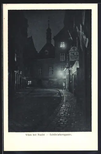 AK Wien, Schönlaterngasse bei Nacht, Strassenpartie