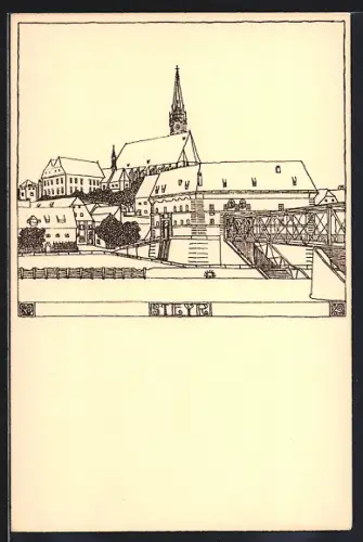 AK Steyr, Teilansicht mit Partie an der Brücke
