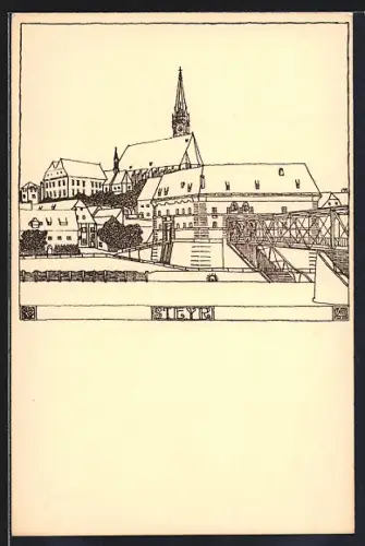 AK Steyr, Teilansicht mit Partie an der Brücke