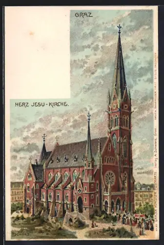 Künstler-AK Graz, Herz Jesu-Kirche