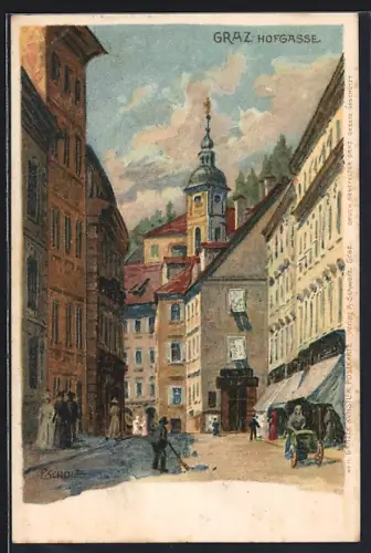 Künstler-AK Graz, Treiben in der Hofgasse