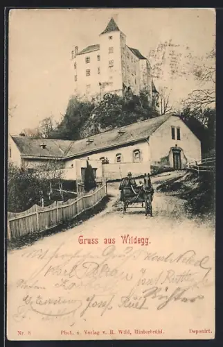 AK Sittendorf /N.-Oe., Burg Wildegg, Strassenzug mit Kutsche