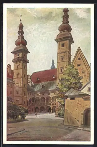 Künstler-AK Klagenfurt, Strasse am Landhaus