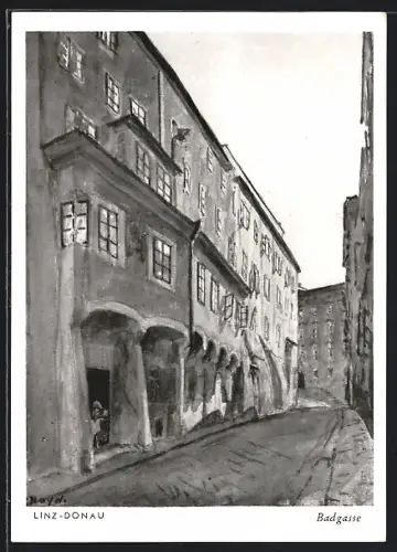 Künstler-AK Linz /Donau, Partie in der Badgasse